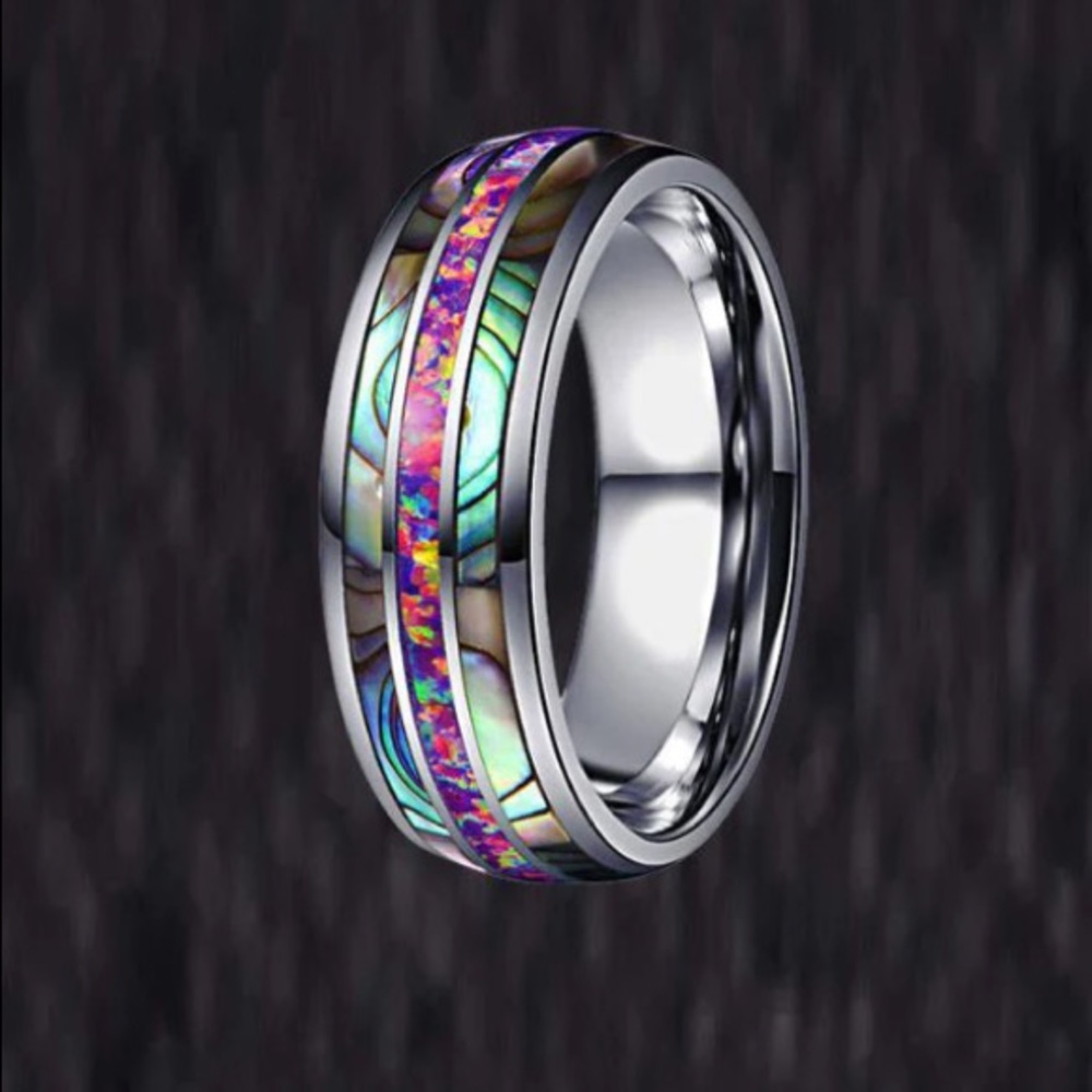 8mm Lavender Opal Abalone Unique Tungsten Carbide band Ring for Men